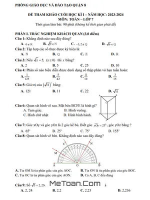 Bộ Đề Tham Khảo Cuối Kì 1 Toán 7 Năm 2023 - 2024 Phòng GD&ĐT Quận 8 - TP HCM