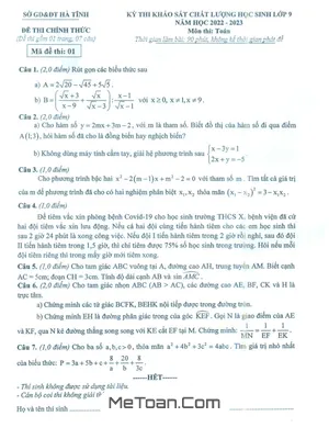 Đề khảo sát chất lượng Toán 9 năm 2022 – 2023 sở GD&ĐT Hà Tĩnh