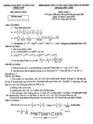 Đề thi học sinh giỏi Toán 7 năm 2023 - 2024 phòng GD&ĐT Triệu Sơn, Thanh Hóa