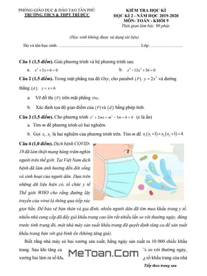 Đề thi học kì 2 Toán 9 năm 2019 - 2020 trường THCS&THPT Trí Đức - TP HCM