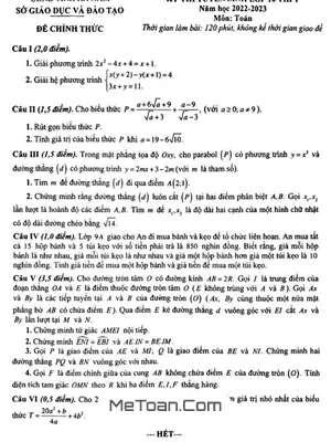Đề thi tuyển sinh lớp 10 THPT môn Toán năm 2022 - 2023 Sở GD&ĐT Hà Nam