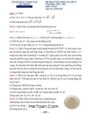 Đề thi tuyển sinh lớp 10 THPT môn Toán năm 2020 - 2021 Sở GD&ĐT Sóc Trăng