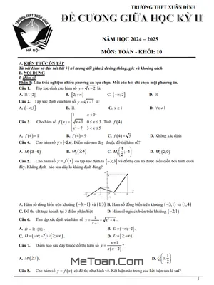 Đề Cương Ôn Tập Giữa Kì 2 Môn Toán 10 Năm 2024 - 2025 Trường THPT Xuân Đỉnh - Hà Nội