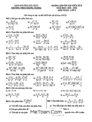 Ôn tập giữa kì 2 Toán 8 năm 2025 – 2026 trường THCS Trưng Vương – Đà Nẵng