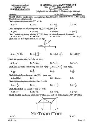 Đề Kiểm Tra Giữa Học Kỳ 2 Toán 11 Năm 2025-2026 - THPT Ninh Bình – Bạc Liêu