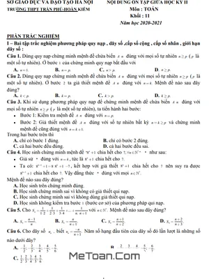 Ôn Tập Giữa Kì 2 Toán 11 Năm 2020 - 2021 Trường THPT Trần Phú - Hà Nội