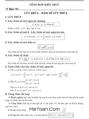 Tuyển Tập Bài Tập Hàm Số Lũy Thừa, Hàm Số Mũ & Logarit (Có Lời Giải)