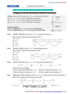 Chuyên Đề Khảo Sát Và Vẽ Đồ Thị Hàm Số Ôn Thi THPT 2021 - Nguyễn Bảo Vương