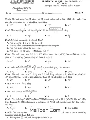 Đề thi và đáp án kiểm tra định kỳ Toán 11 năm 2018 – 2019 trường Nam Tiền Hải – Thái Bình