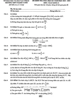 Đề Thi Giữa Học Kì 1 Toán 11 Năm 2023 - 2024 Trường THPT Marie Curie - TP HCM