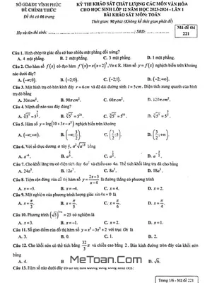 Đề khảo sát Toán 12 lần 1 năm học 2023 - 2024 sở GD&ĐT Vĩnh Phúc