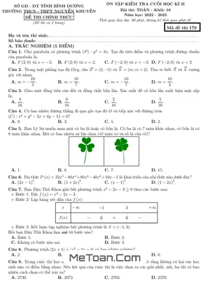 Đề Ôn Tập Cuối Kì 2 Toán 10 Năm 2022 - 2023 Trường Nguyễn Khuyến - Bình Dương