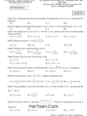 Đề thi KSCL Toán 11 HK1 năm 2018 - 2019 trường Lý Thái Tổ - Bắc Ninh