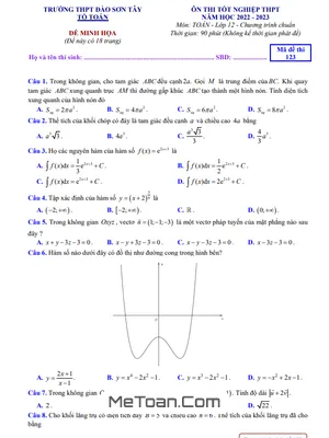 Đề Ôn Thi TN THPT 2023 Môn Toán Trường THPT Đào Sơn Tây - TP HCM