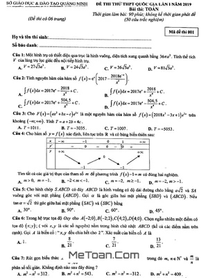Đề thi thử THPT Quốc gia 2019 môn Toán sở GD và ĐT Quảng Ninh lần 1