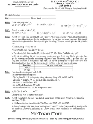 Đề thi giữa HK1 Toán lớp 6 năm 2019 - 2020 trường THCS Phan Bội Châu - TP HCM