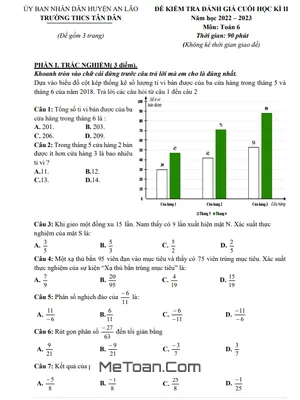Đề Thi Cuối Kỳ 2 Toán Lớp 6 Năm 2022-2023 Trường THCS Tân Dân - Hải Phòng