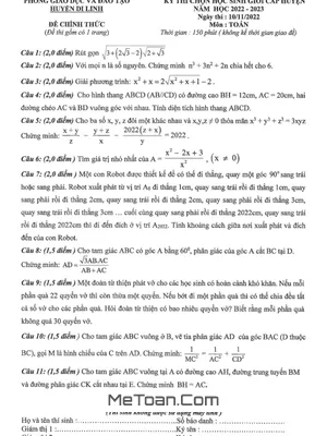 Đề thi học sinh giỏi huyện môn Toán lớp 9 năm 2022 - 2023 phòng GD&ĐT Di Linh, Lâm Đồng