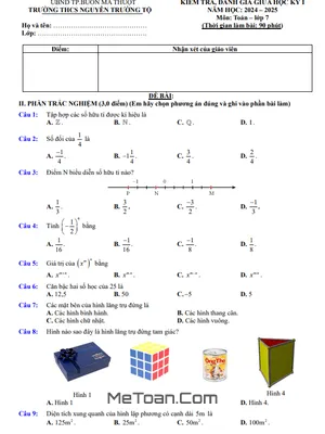 Đề giữa học kỳ 1 Toán 7 năm 2024 - 2025 trường THCS Nguyễn Trường Tộ - Đắk Lắk