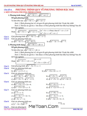 Phương Trình Quy Về Phương Trình Bậc Hai Toán 10 KNTT - Bài Tập & Lời Giải