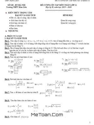 Đề Cương Ôn Tập Học Kỳ 2 Toán 11 Năm 2019 - 2020 Trường THPT Kim Liên - Hà Nội