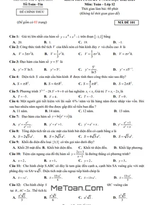 Đề thi học kỳ 1 Toán 12 năm 2023 - 2024 trường THPT Quế Sơn - Quảng Nam