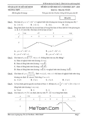 Tuyển Tập 5 Đề Ôn Luyện Học Kì 1 Môn Toán 12 (2017-2018) - Dành Cho Học Sinh Trung Bình