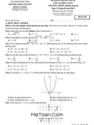 Đề Thi Giữa Kỳ 2 Toán 10 Năm 2023 - 2024 Trường THPT Chuyên Hùng Vương – Phú Thọ
