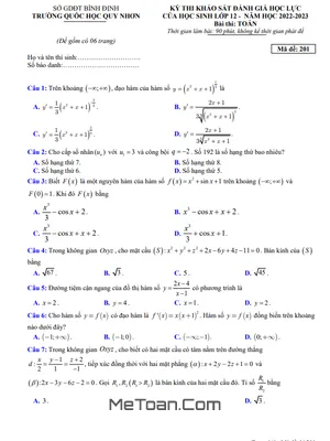 Đề khảo sát Toán 12 năm 2022 – 2023 trường Quốc Học Quy Nhơn – Bình Định