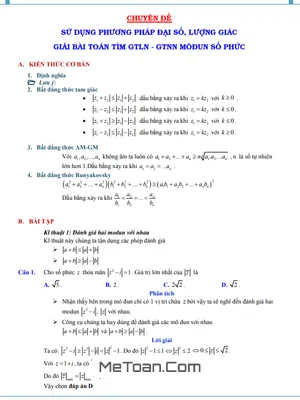 Phương Pháp Đại Số, Lượng Giác Giải Bài Toán Tìm GTLN - GTNN Môđun Số Phức