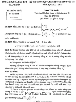 Đề chọn đội tuyển thi HSG QG môn Toán năm 2022 – 2023 sở GD&ĐT Thanh Hóa