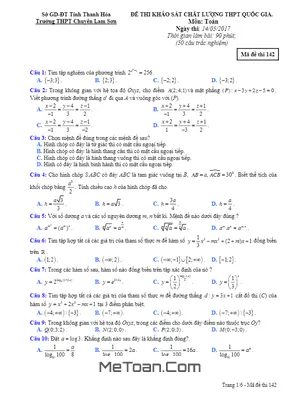 Đề thi thử THPT Quốc gia 2017 môn Toán trường THPT chuyên Lam Sơn - Thanh Hóa lần 3