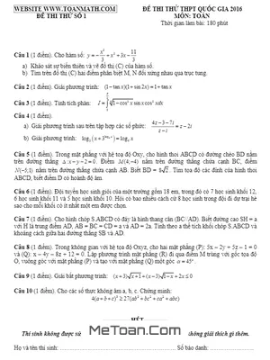 Đề thi thử THPT Quốc gia môn Toán 2016 - Toán Math biên soạn - Đề số 1