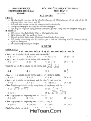 Ôn Thi Học Kì 2 Toán 10 Trường THPT Trung Văn - Hà Nội: Đề Cương Chi Tiết