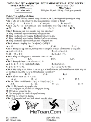 Đề thi học kì 1 Toán lớp 6 năm 2023 - 2024 phòng GD&ĐT Xuân Trường - Nam Định