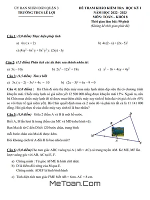 Đề tham khảo học kì 1 Toán 8 năm 2022 – 2023 trường THCS Lê Lợi – TP HCM