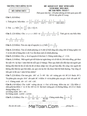 Đề khảo sát HSG Toán 7 năm 2022 - 2023 trường THCS Đồng Xuân - Vĩnh Phúc