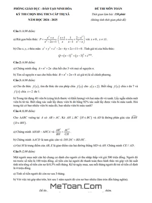 Đề chọn HSG Toán THCS năm 2024 - 2025 phòng GD&ĐT Ninh Hòa - Khánh Hòa