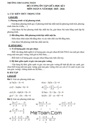 Chi Tiết Đề Cương Giữa Kì 1 Môn Toán Lớp 9 Năm Học 2025 - 2026 Trường THCS Long Toàn (TP. Bà Rịa)