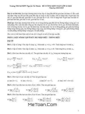Đề Cương Ôn Tập Toán 11 Giữa Kì 2 Năm 2018 - 2019 Trường Nguyễn Tất Thành - Hà Nội