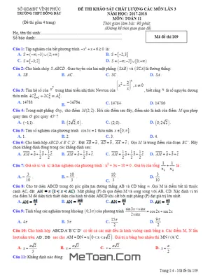 Đề KSCL Toán 11 năm học 2017 - 2018 trường THPT Đồng Đậu - Vĩnh Phúc lần 3 mã đề 109