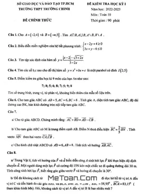 Đề Học Kỳ 1 Toán 10 Năm 2022 – 2023 Trường THPT Trường Chinh – TP HCM