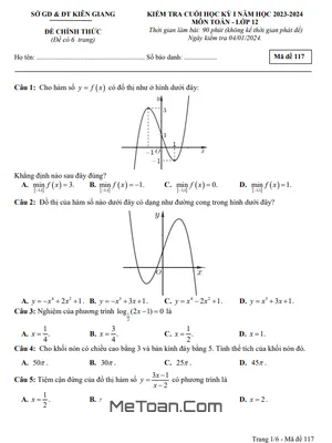 Đề thi HK1 Toán 12 năm 2023 - 2024 sở GD&ĐT Kiên Giang (có đáp án)