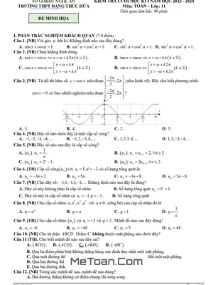 Đề minh họa kì 1 Toán 11 năm 2023 – 2024 trường THPT Đặng Thúc Hứa – Nghệ An