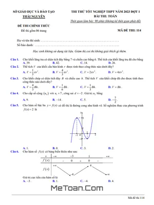 Đề thi thử THPT 2023 môn Toán đợt 1 sở GD&ĐT Thái Nguyên