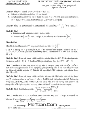 Đề thi thử THPT Quốc gia 2016 môn [Tên môn học] trường THPT Lý Thái Tổ – Bắc Ninh