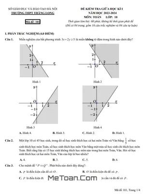 Đề Thi Giữa Kì 1 Toán 10 Năm 2023 - 2024 Trường THPT Thăng Long - Hà Nội