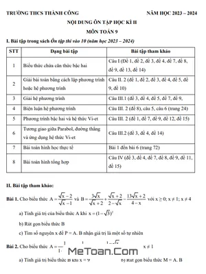 Đề Cương Ôn Tập Học Kỳ 2 Toán 9 Năm 2023 - 2024 Trường THCS Thành Công - Hà Nội