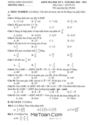 Đề thi học kì 1 Toán 7 KNTTvCS năm 2022 - 2023 phòng GD&ĐT Hoài Đức - Hà Nội