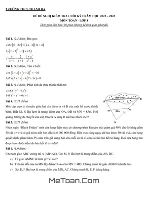 Đề đề nghị cuối kỳ 1 Toán 8 năm 2022 - 2023 trường THCS Thanh Đa - TP HCM